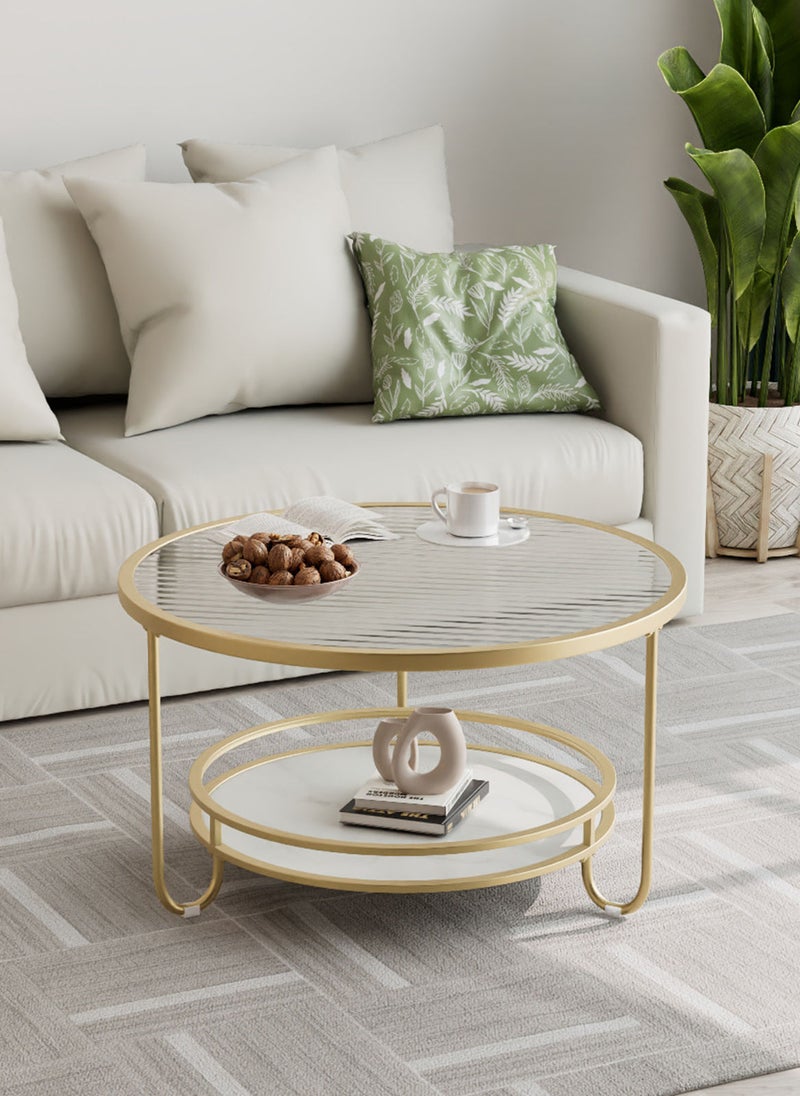 Sharpdo Living Room Sofa Glass Coffee Table, Round Double Layer Side Table - Image 2
