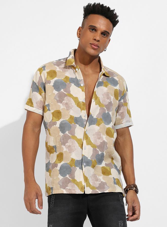 كامبوس سوترا قميص كاجوال بأكمام قصيرة وطبعة مجردة من ستايلي - Image 1