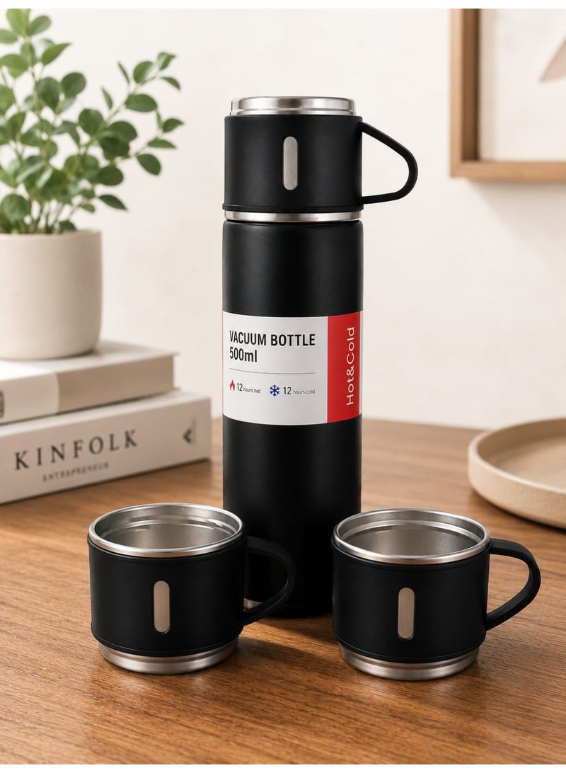 500ml Thermal Flask Set with 3 Stainless Steel Cups – Insulated Vacuum Bottle Keeps Drinks Hot or Cold for Up to 12 Hours - Image 1