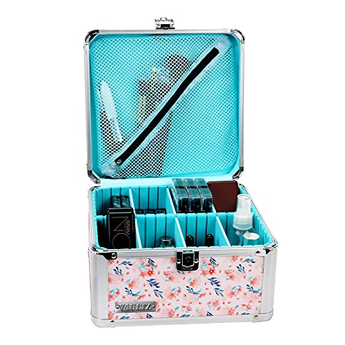 Vaultz Portable Safe Box - 10 x 10 x 6.5 Inch Large Storage Box with Lock, Mesh Pocket & Adjustable Compartments for Cash, Documents and Valuables - Floral - Image 2