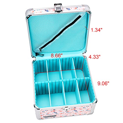 Vaultz Portable Safe Box - 10 x 10 x 6.5 Inch Large Storage Box with Lock, Mesh Pocket & Adjustable Compartments for Cash, Documents and Valuables - Floral - Image 3