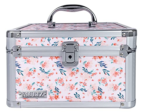 Vaultz Portable Safe Box - 10 x 10 x 6.5 Inch Large Storage Box with Lock, Mesh Pocket & Adjustable Compartments for Cash, Documents and Valuables - Floral - Image 1