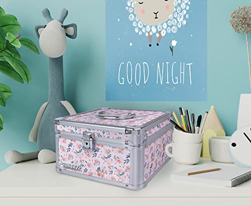 Vaultz Portable Safe Box - 10 x 10 x 6.5 Inch Large Storage Box with Lock, Mesh Pocket & Adjustable Compartments for Cash, Documents and Valuables - Floral - Image 5