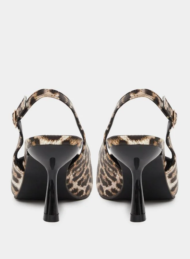 Styli Styli Leopard Print Studded Kitten Heel Shoes