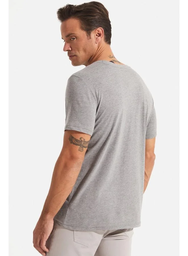 JUNE June Men Regular Fit Basic Short Sleeve V-Neck Tshirt Greymelange