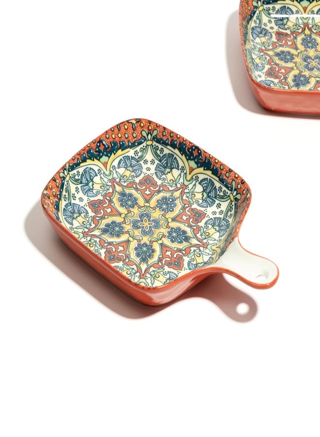 Beyond Homes Ceramic Snack Plates, 9 Inch | Square Dessert Plates with Handle for Baking | Microwave & Dishwasher Safe Serving Platter for Snack, Starters & Dining Table (Red, Set of 2) - Image 5