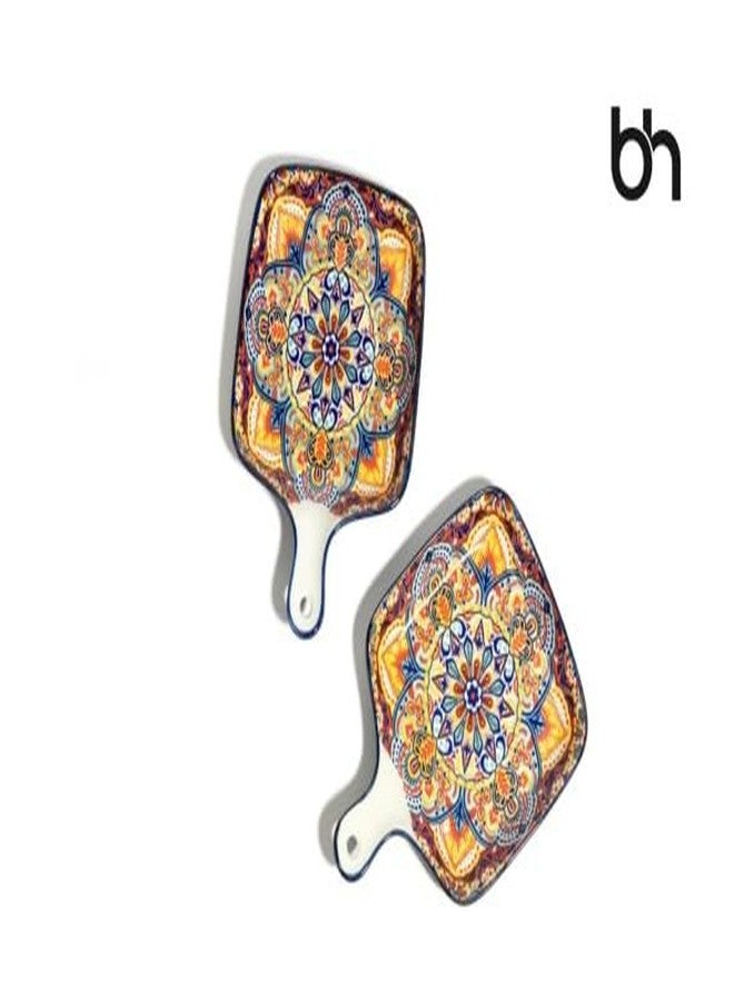 Beyond Homes Ceramic Snack Plates, 9 Inch | Square Dessert Plates with Handle for Baking | Microwave & Dishwasher Safe Serving Platter for Snack, Starters & Dining Table (Red, Set of 2) - Image 3