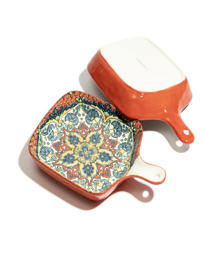 Beyond Homes Ceramic Snack Plates, 9 Inch | Square Dessert Plates with Handle for Baking | Microwave & Dishwasher Safe Serving Platter for Snack, Starters & Dining Table (Red, Set of 2) - Image 4