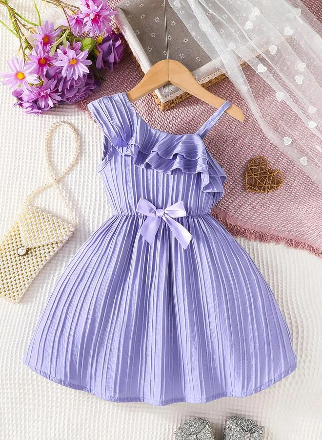 Take Two Take Two Ruffled Asymmetric Neck Bow Detail Dress