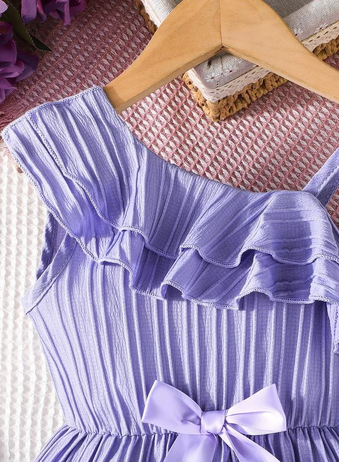 Take Two Take Two Ruffled Asymmetric Neck Bow Detail Dress
