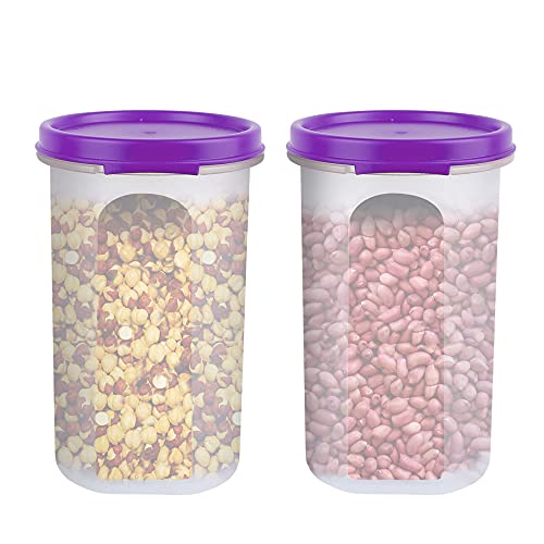 Cutting EDGE Smart Slim Storage 585 ML (Set of 2) Air-Tight Plastic Round Modular Container - for Juice, Dry Fruits - Stackable, BPA Free, Food Grade (585 ML) - (Purple) - Image 1