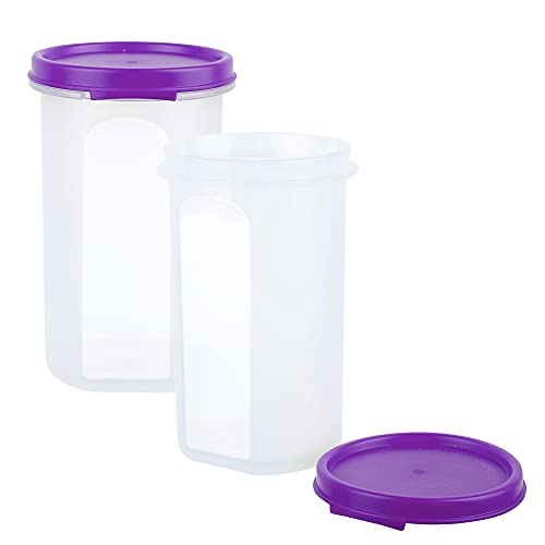 Cutting EDGE Smart Slim Storage 585 ML (Set of 2) Air-Tight Plastic Round Modular Container - for Juice, Dry Fruits - Stackable, BPA Free, Food Grade (585 ML) - (Purple) - Image 2
