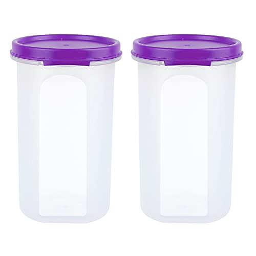 Cutting EDGE Smart Slim Storage 585 ML (Set of 2) Air-Tight Plastic Round Modular Container - for Juice, Dry Fruits - Stackable, BPA Free, Food Grade (585 ML) - (Purple) - Image 3