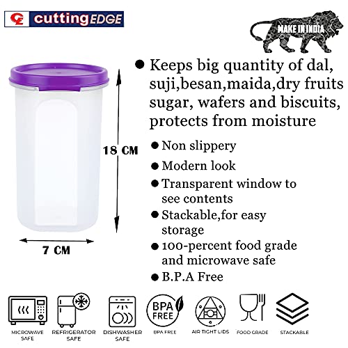 Cutting EDGE Smart Slim Storage 585 ML (Set of 2) Air-Tight Plastic Round Modular Container - for Juice, Dry Fruits - Stackable, BPA Free, Food Grade (585 ML) - (Purple) - Image 4