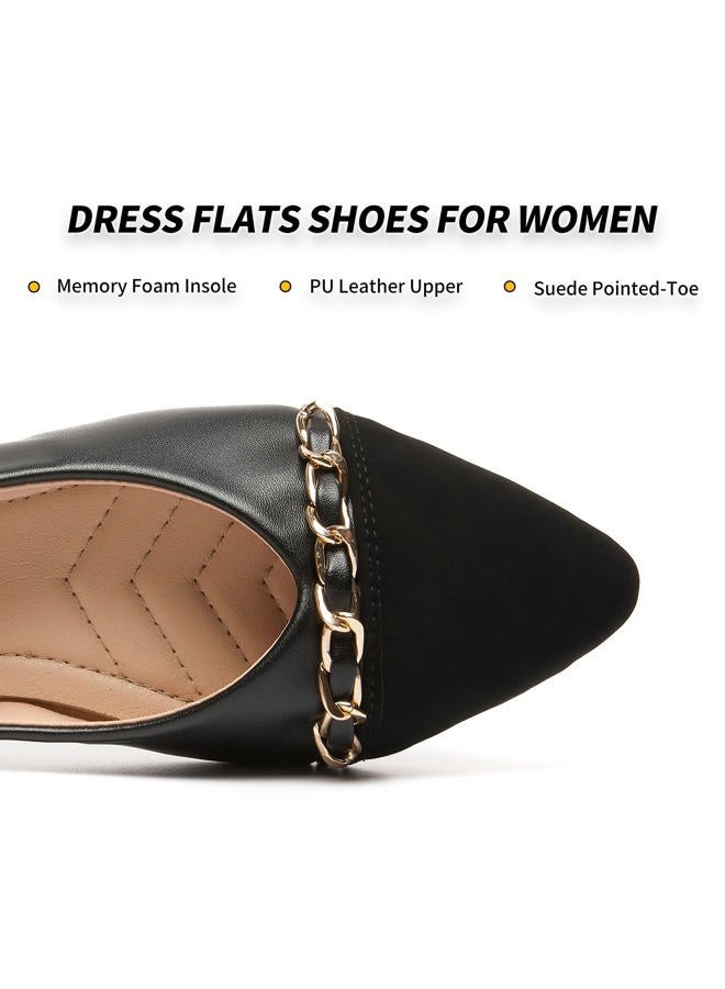BABUDOG Women's PU Leather Flats Shoes,Black and White Dress Shoes,Crimping Faux Suede Pointed-Toe Flats(Black.US11) - Image 4