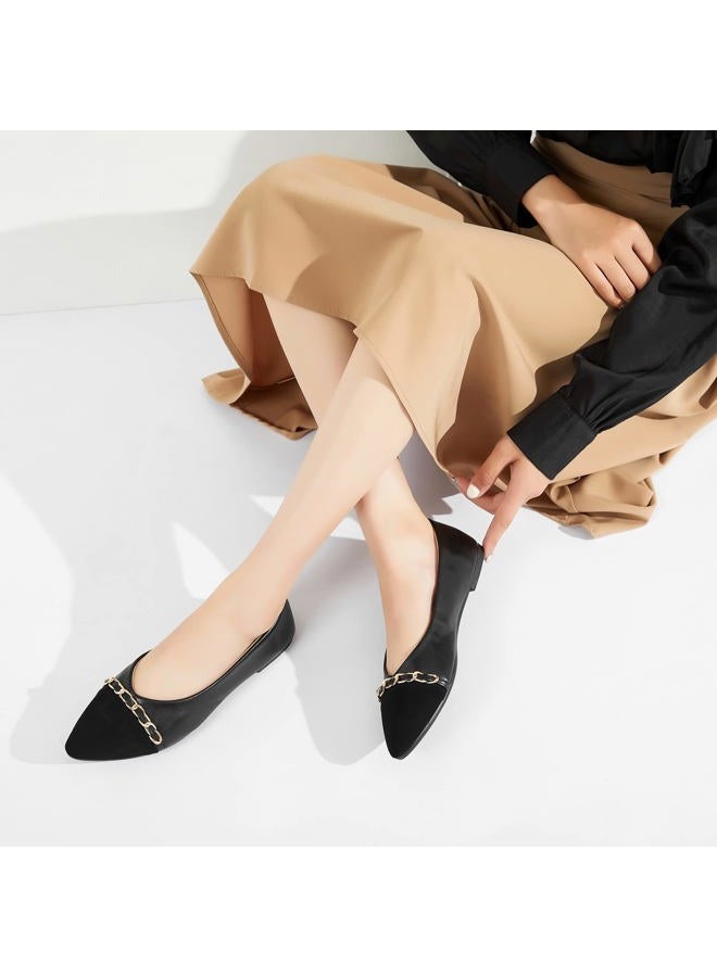 BABUDOG Women's PU Leather Flats Shoes,Black and White Dress Shoes,Crimping Faux Suede Pointed-Toe Flats(Black.US11) - Image 2