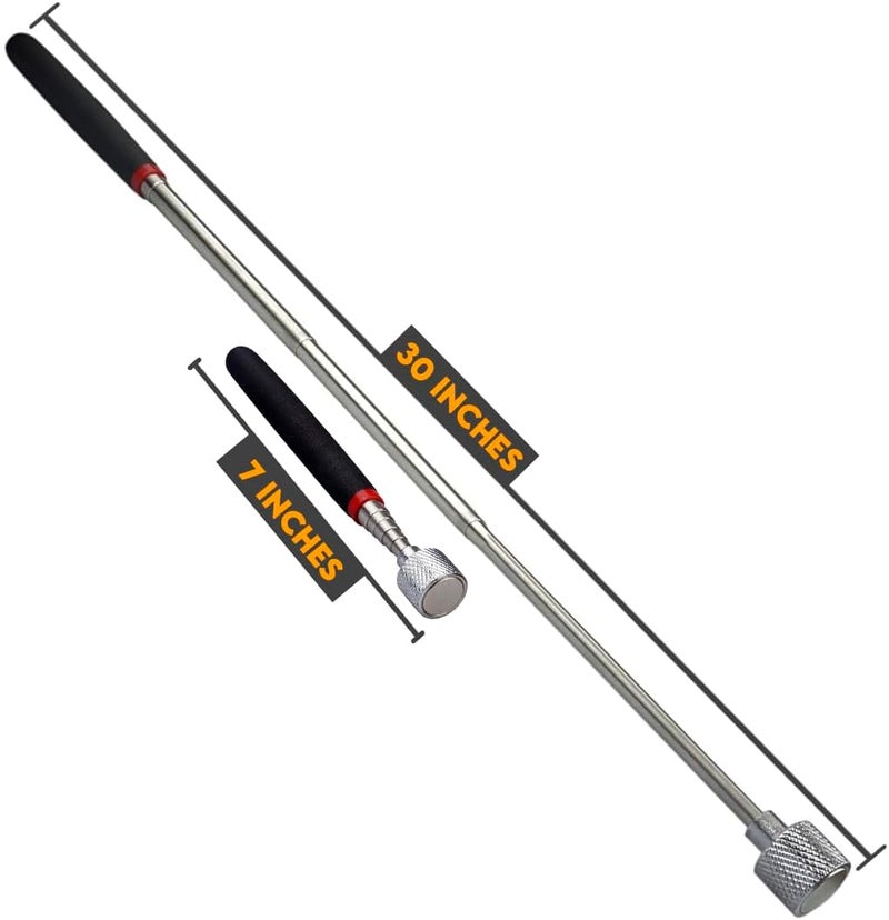 SE 30-inch Telescoping Magnetic Pick-Up Tool, Extendable Magnetic Wand Pickup Tool for Mechanics, Household, Office & Industry, Stainless Steel, Black Handle - Image 4