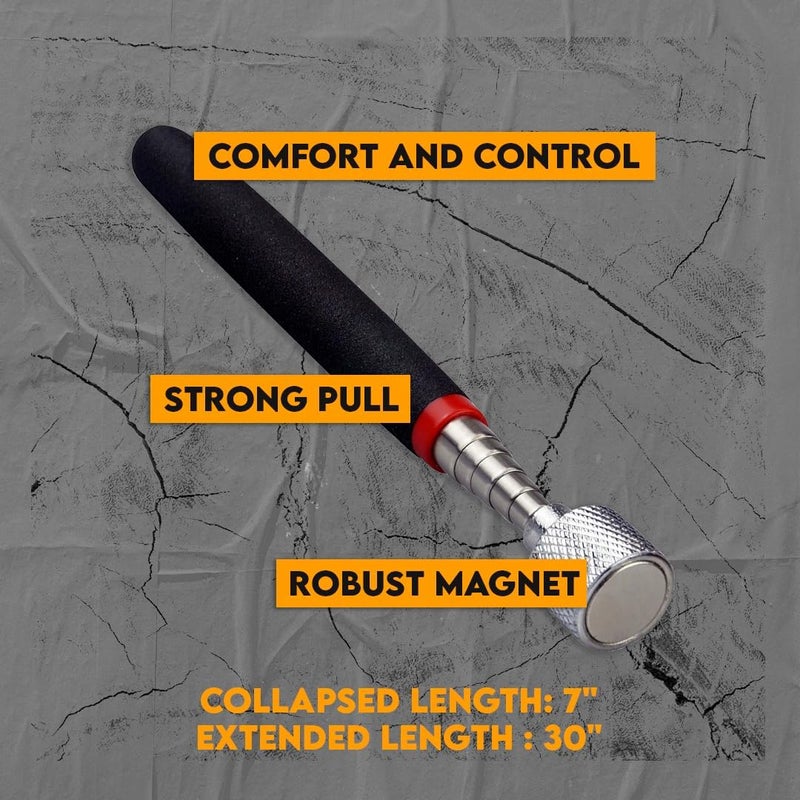 SE 30-inch Telescoping Magnetic Pick-Up Tool, Extendable Magnetic Wand Pickup Tool for Mechanics, Household, Office & Industry, Stainless Steel, Black Handle - Image 5