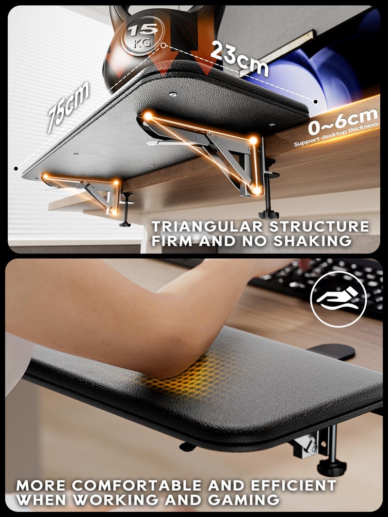 NODOCA Arm Rest for Desk, Ergonomics Wrist Rest, Desk Extender, Soft Sponge Built-in, Comfortable Arm Support for Desk, Wrapped in Eco-Friendly Leather, Foldable Elbow Rest for Desk(1, Black, 30'') - Image 4