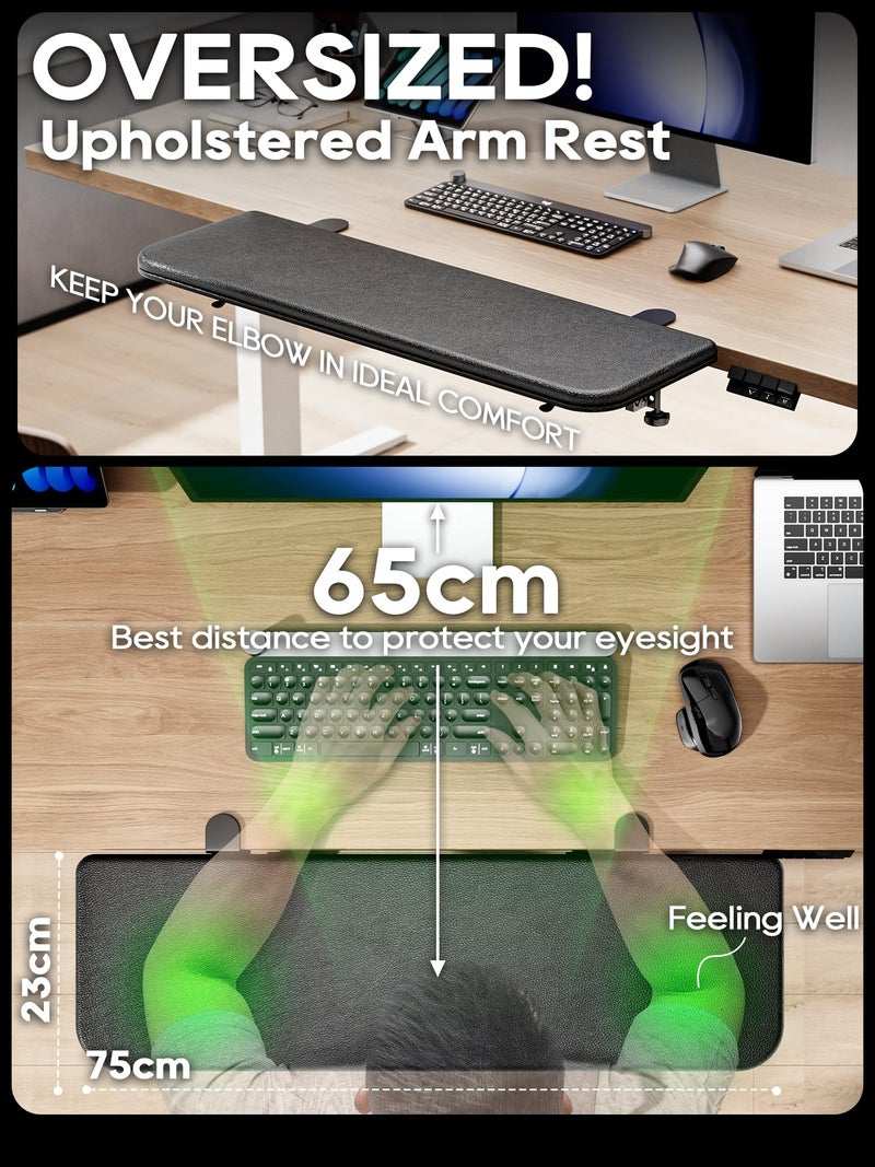 NODOCA Arm Rest for Desk, Ergonomics Wrist Rest, Desk Extender, Soft Sponge Built-in, Comfortable Arm Support for Desk, Wrapped in Eco-Friendly Leather, Foldable Elbow Rest for Desk(1, Black, 30'') - Image 2