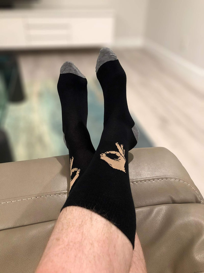 Balanced Co. Circle Game Meme Dress Socks Funny Socks Crazy Casual Cotton (Big Hand Black/Gray) - Image 2