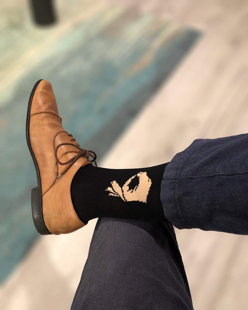 Balanced Co. Circle Game Meme Dress Socks Funny Socks Crazy Casual Cotton (Big Hand Black/Gray) - Image 3
