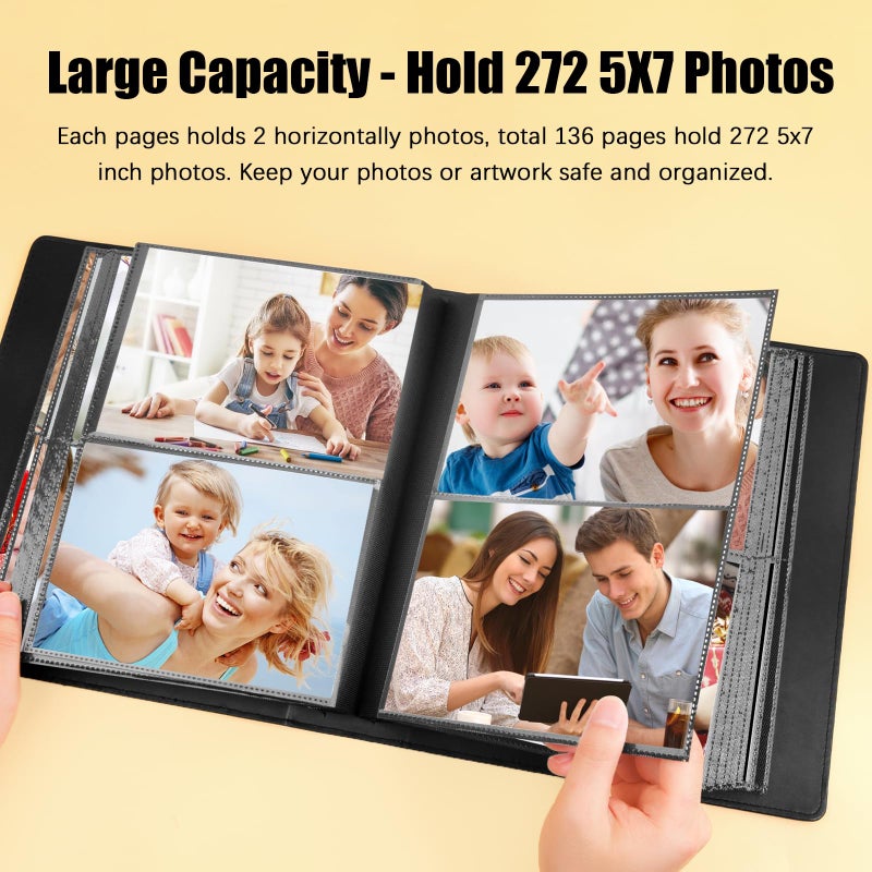 Aevdor 272 Pockets 5x7 Photo Album, Holds 272 Photos, Extra Large Capacity Leather Cover, Photo Album 5x7 for Family Wedding Baby Birthday Christmas Anniversary Pictures (Black) - Image 2