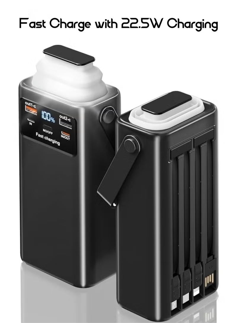 LEVINO 30000mAh Power Bank with Digital Display, 22.5W Fast Charging, Dual USB & Dual Type-C Ports, 4 Built-in Cables, LED Light, Portable Multi-Device Charger for Travel & Outdoor Use – Black - Image 2