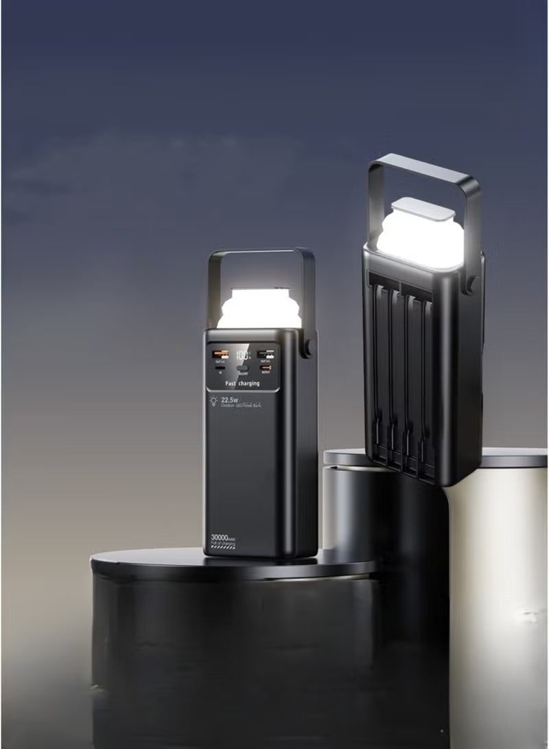 LEVINO 30000mAh Power Bank with Digital Display, 22.5W Fast Charging, Dual USB & Dual Type-C Ports, 4 Built-in Cables, LED Light, Portable Multi-Device Charger for Travel & Outdoor Use – Black - Image 1