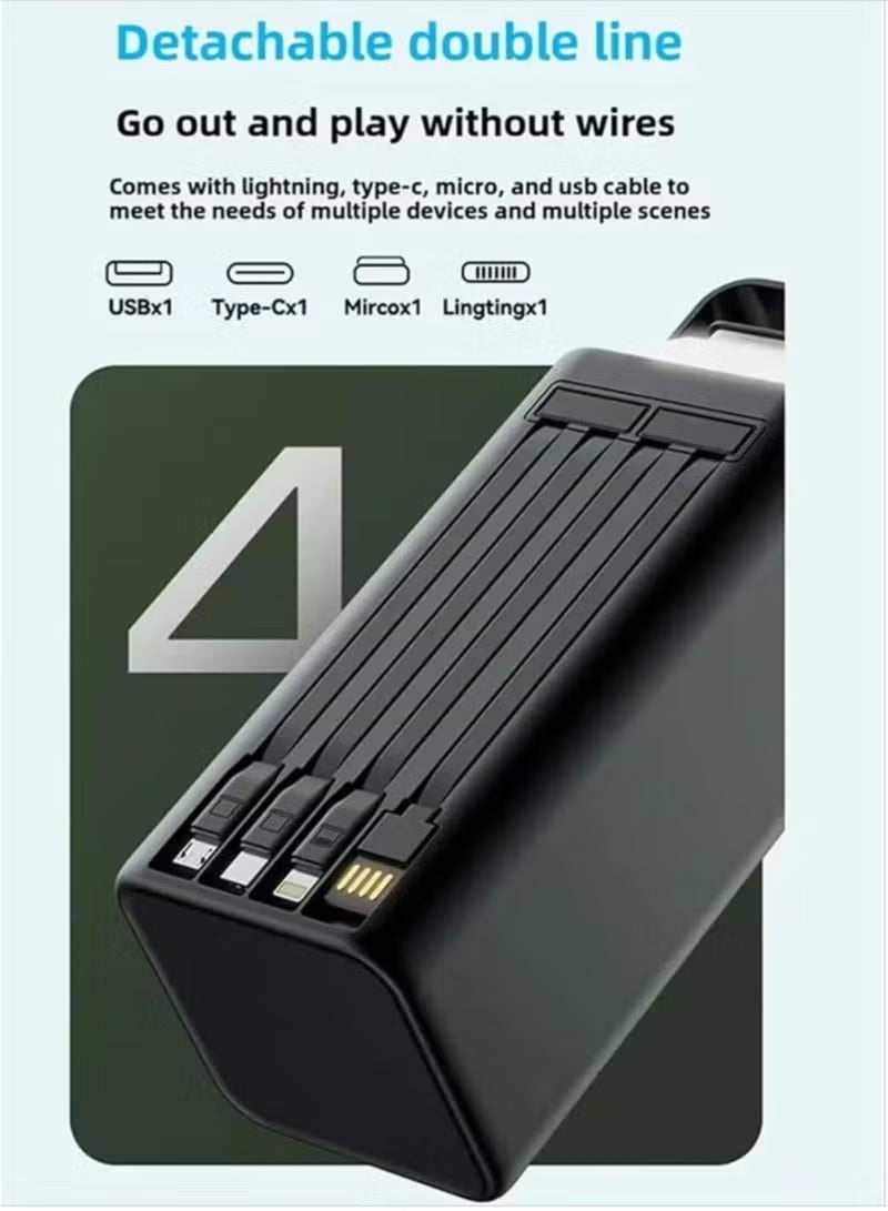 LEVINO 30000mAh Power Bank with Digital Display, 22.5W Fast Charging, Dual USB & Dual Type-C Ports, 4 Built-in Cables, LED Light, Portable Multi-Device Charger for Travel & Outdoor Use – Black - Image 3