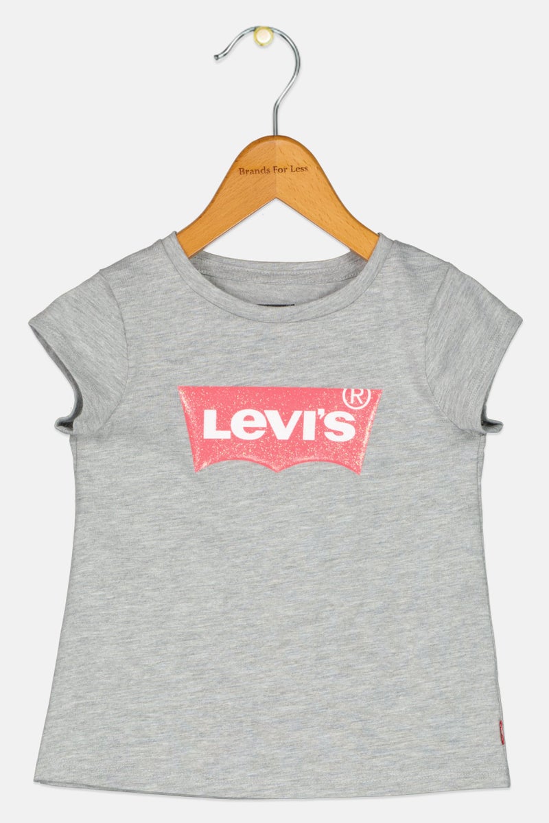 Levi's قمصان قصيرة الأكمام للبنات الصغيرات بشعار العلامة التجارية، رمادي - Image 1