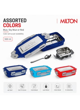 MILTON Steely Super Deluxe Insulated Lunch Box, 500ml, Stainless Steel Tiffin with Leak-Proof Container and Spoon for School, Office, Travel and Picnics, Assorted Colors - view 2
