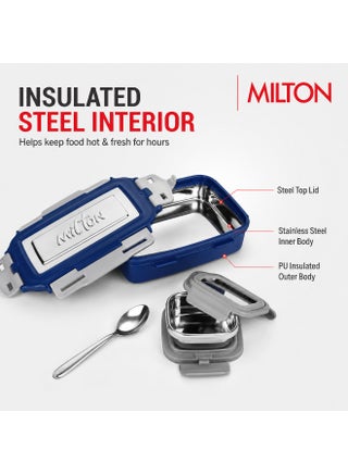 MILTON Steely Super Deluxe Insulated Lunch Box, 500ml, Stainless Steel Tiffin with Leak-Proof Container and Spoon for School, Office, Travel and Picnics, Assorted Colors - view 3