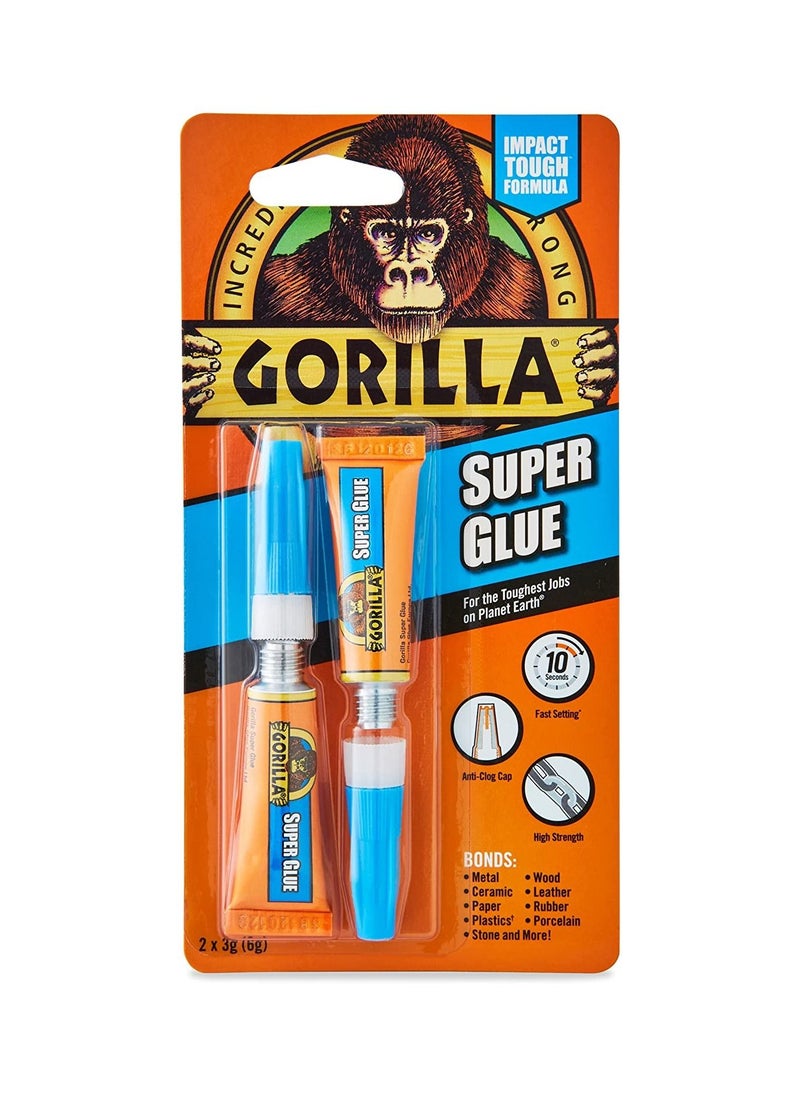 Gorilla Super Glue Tube Clear 2 pack 3 g  - Image 1