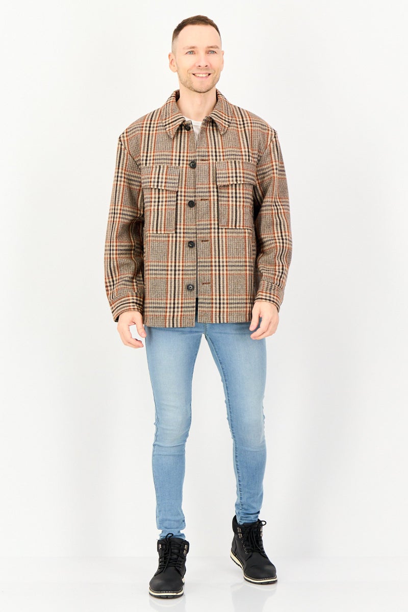 SELECTED Men Spread Collar Long Sleeve Checkered Shirt Jacket, Multicolor - Image 4