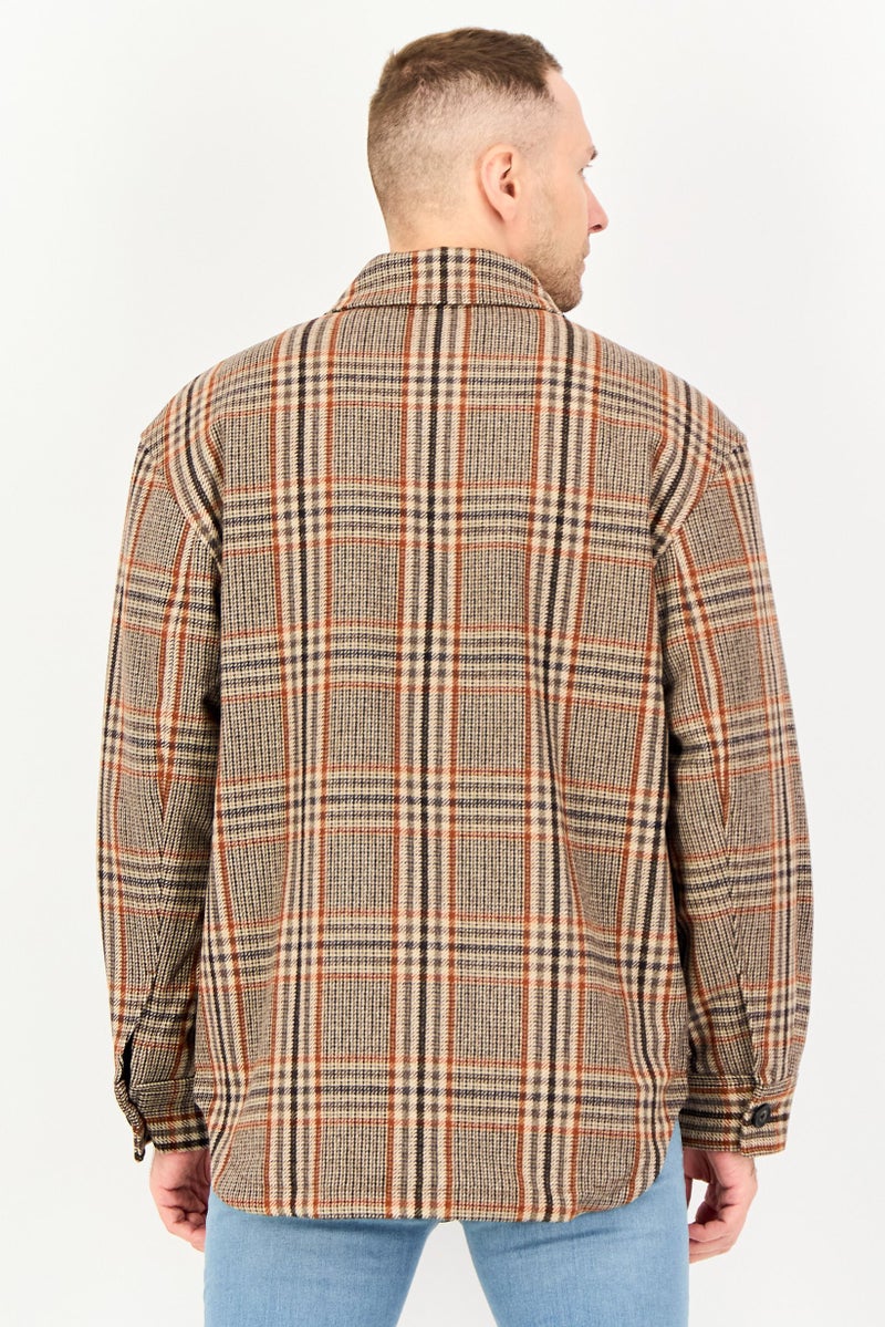 SELECTED Men Spread Collar Long Sleeve Checkered Shirt Jacket, Multicolor - Image 2