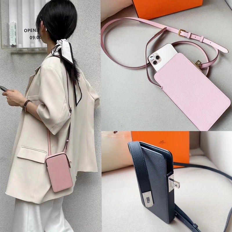 Crossbody Mini Bag For Women, New Fashion Versatile Lock Mobile Phone Bag, Palm Print Genuine Leather Box Bag, Simple Cowhide - Image 3