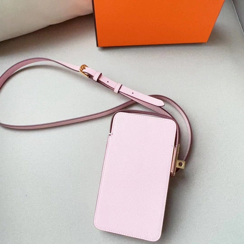 Crossbody Mini Bag For Women, New Fashion Versatile Lock Mobile Phone Bag, Palm Print Genuine Leather Box Bag, Simple Cowhide - Image 5