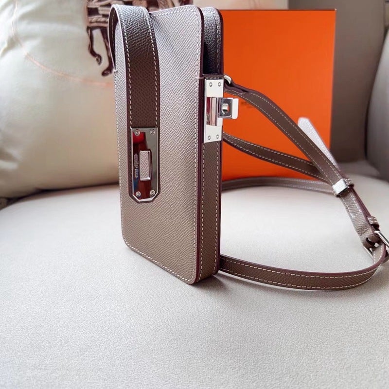 Crossbody Mini Bag For Women, New Fashion Versatile Lock Mobile Phone Bag, Palm Print Genuine Leather Box Bag, Simple Cowhide - Image 1
