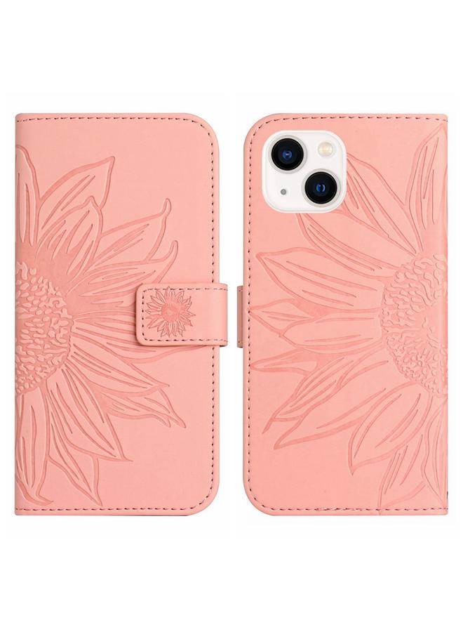 S-TOP Case For iPhone 15 Skin Feel Sun Flower Embossed Flip Leather Phone Case with Lanyard - Image 2