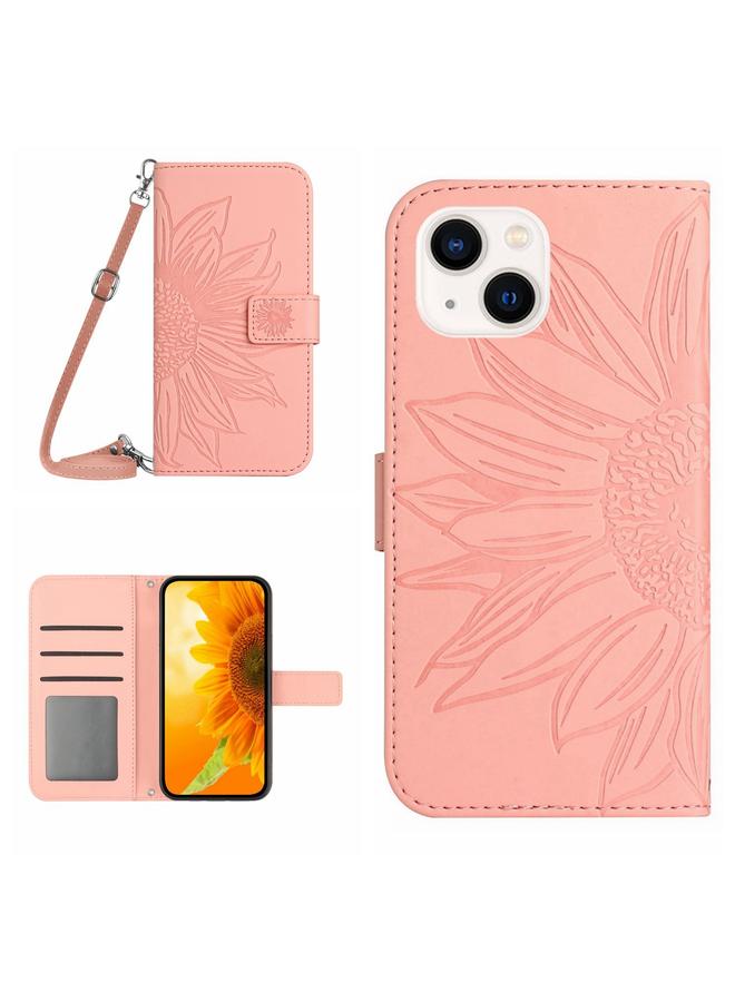 S-TOP Case For iPhone 15 Skin Feel Sun Flower Embossed Flip Leather Phone Case with Lanyard - Image 1