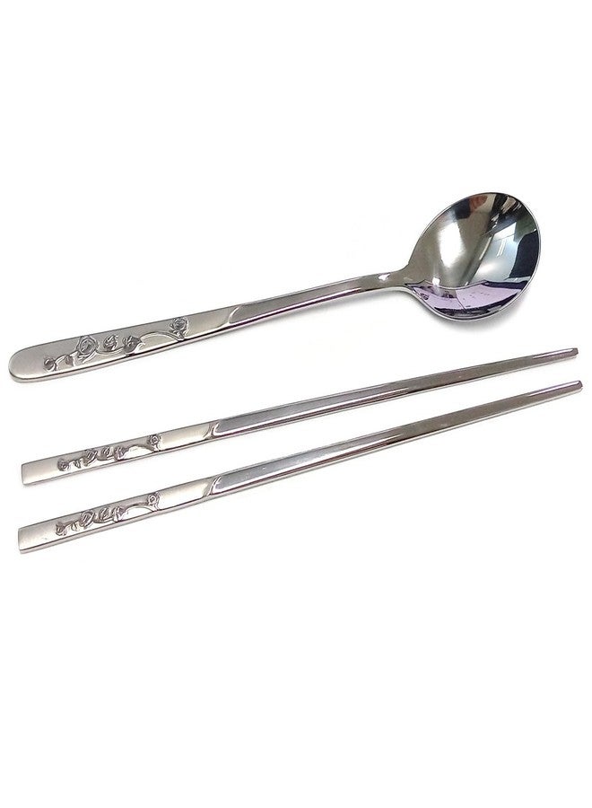 SUPIA Korean Traditional Cutlery Stainless Steel Spoons and Chopsticks Set Tableware with Long-hand, Reusable (Silver Rose) - Image 3