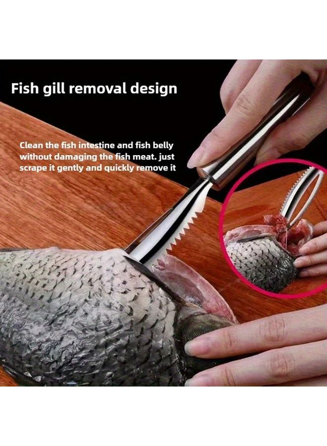 مجموعة 3 قطع من مقياس الأسماك من الفولاذ المقاوم للصدأ مع ملقط وحافة مسننة - Image 4