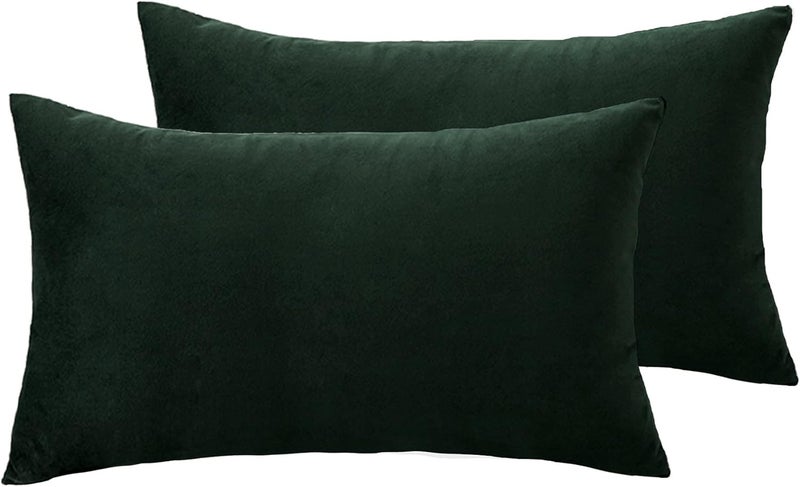MZPSO Pack of 2,Velvet Super Soft Solid Decorative Square Throw Pillows Covers Set Cushion Case for Sofa Bedroom Car 12 x 20 Inch 30 x 50 cm,Dark Green - Image 5