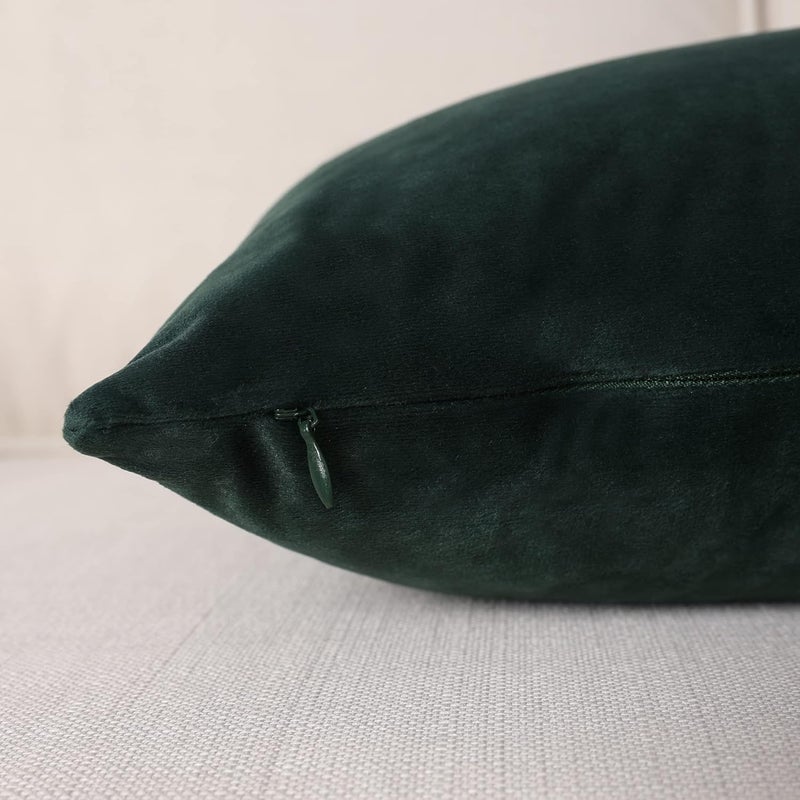 MZPSO Pack of 2,Velvet Super Soft Solid Decorative Square Throw Pillows Covers Set Cushion Case for Sofa Bedroom Car 12 x 20 Inch 30 x 50 cm,Dark Green - Image 3
