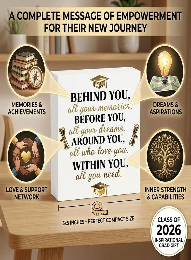 ChunRun Graduation Decorations 2026 College Graduation Gifts Her for Him Quote Wood Box Sign Decor Desk Sign Positive Behind You All Your Memories Wooden Box Block Sign Rustic Home Shelf Wall Decoration - Image 3
