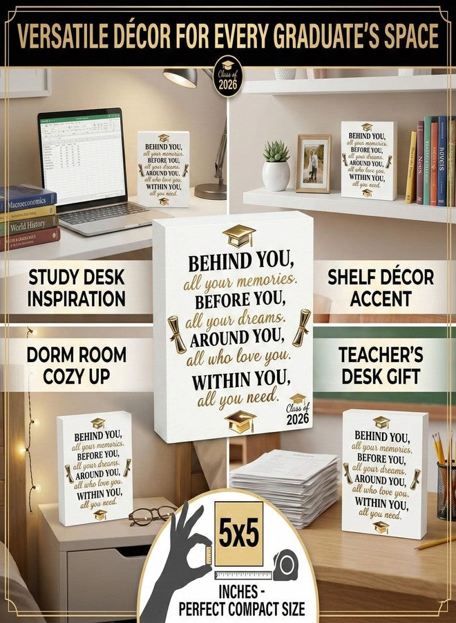 ChunRun Graduation Decorations 2026 College Graduation Gifts Her for Him Quote Wood Box Sign Decor Desk Sign Positive Behind You All Your Memories Wooden Box Block Sign Rustic Home Shelf Wall Decoration - Image 2