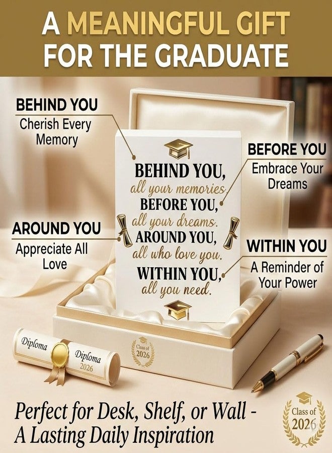 ChunRun Graduation Decorations 2026 College Graduation Gifts Her for Him Quote Wood Box Sign Decor Desk Sign Positive Behind You All Your Memories Wooden Box Block Sign Rustic Home Shelf Wall Decoration - Image 5