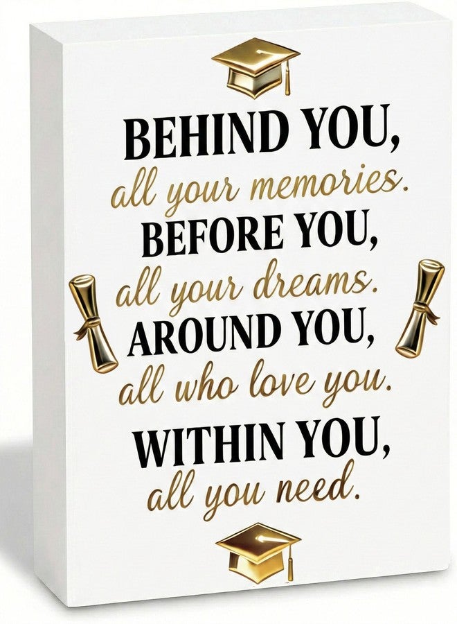 ChunRun Graduation Decorations 2026 College Graduation Gifts Her for Him Quote Wood Box Sign Decor Desk Sign Positive Behind You All Your Memories Wooden Box Block Sign Rustic Home Shelf Wall Decoration - Image 1