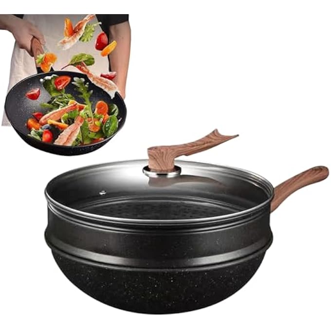 ريحني مقالي ستير فراي غير لاصقة بعمق 125 بوصة مع غطاء، ملحقات المطبخ لطهي الفطائر على البخار، الطهي على نار هادئة، غلي، طهي السمك على نار هادئة، مطعم، منزل - Image 2